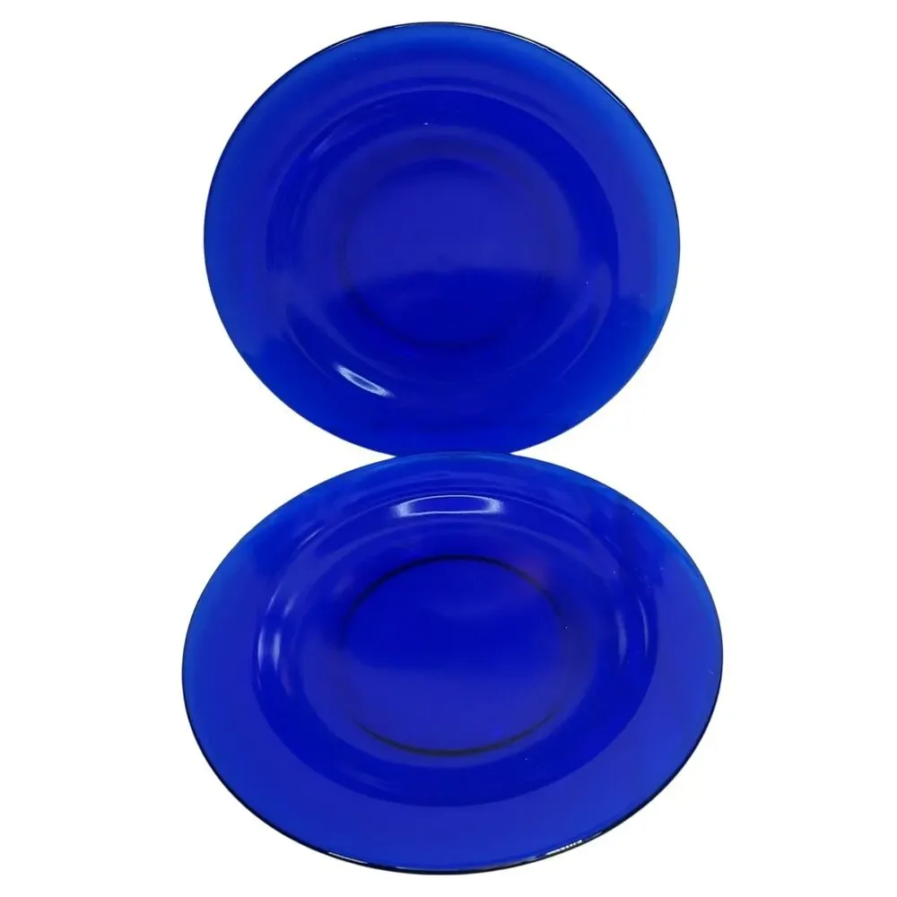 Anchor Hocking Cobalt Blue Salad Plates Lot of 2 Vtg 8.5